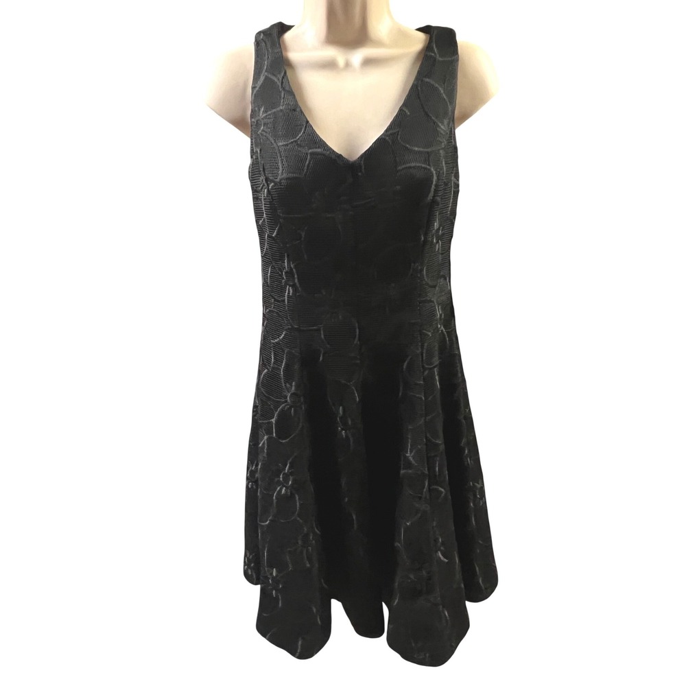 Chetta B Fit & Flare Dress Size 2 Black Floral Mesh Lace Overlay Sleeveless‎ NEW - Picture 2 of 11